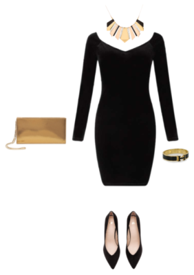 Wearing Black: Little black dress with yellow gold accessories