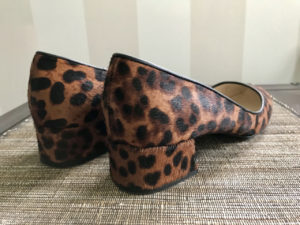 Stylish, comfortable shoes for women over 40: faux leopard skin shoes with low block heels