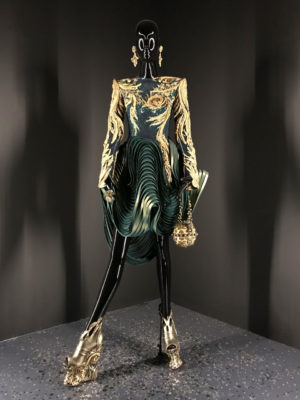 Deep green and gold dress Guo Pei