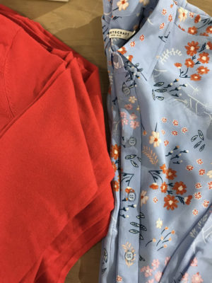 Examples of powder blue and red orange - on trend colours for Spring/Summer 2018