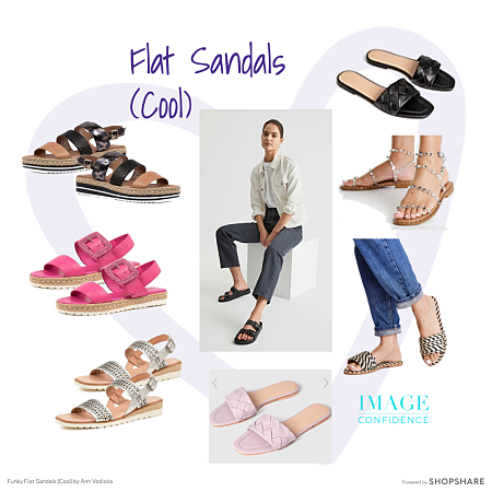 Funky flat, open-toed sandals in cool colours - perfect for spring and summer outfits