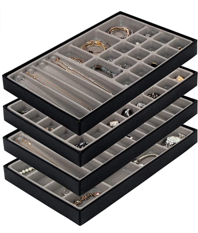 Stackable jewellery drawers where you can store your necklaces, rings and bracelets.