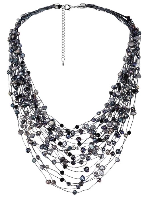 multi strand cultured freshwater black pearl necklace.