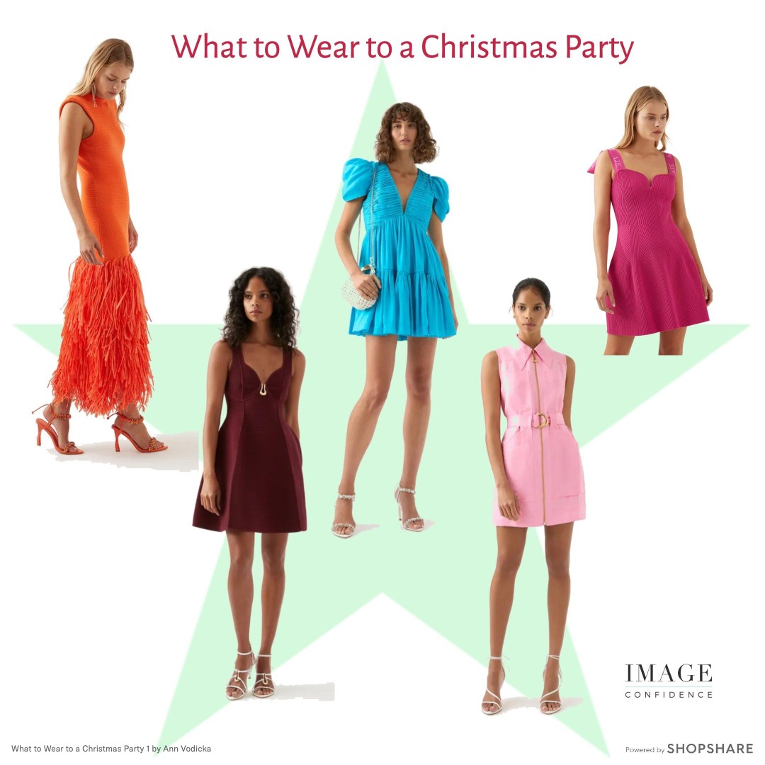 Five women are modelling colourful dresses you could wear to Christmas and New Year parties.