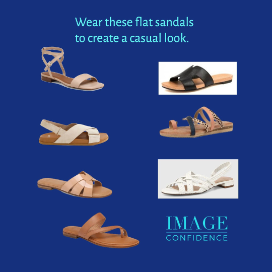 Seven pairs of strappy sandals are displayed. These sandals can help you create a casual outfit look. Team them with clothes you already have to create multitudes of outfits.
