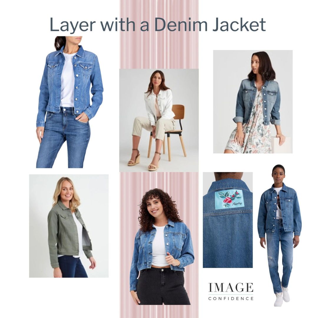 Six women wear modern style denim jackets.