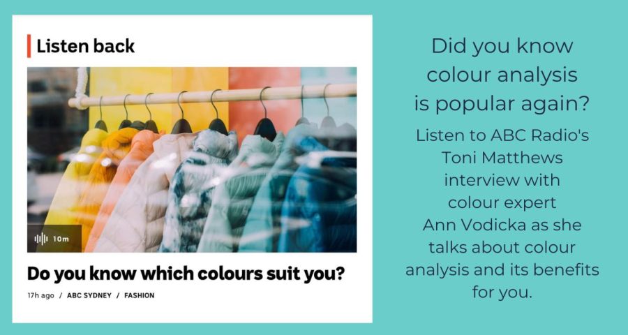There is a rack of colourful jackets: yellow, orange, mint, and blue. This image supports the blog which has a radio interview which talks about colour analysis and its benefits for you.