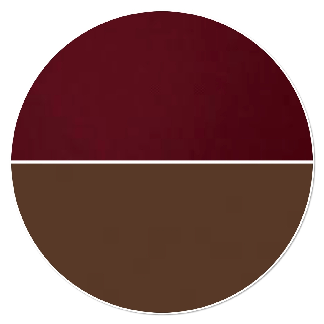 The top half of the circle is burgundy, and the lower half is brown.