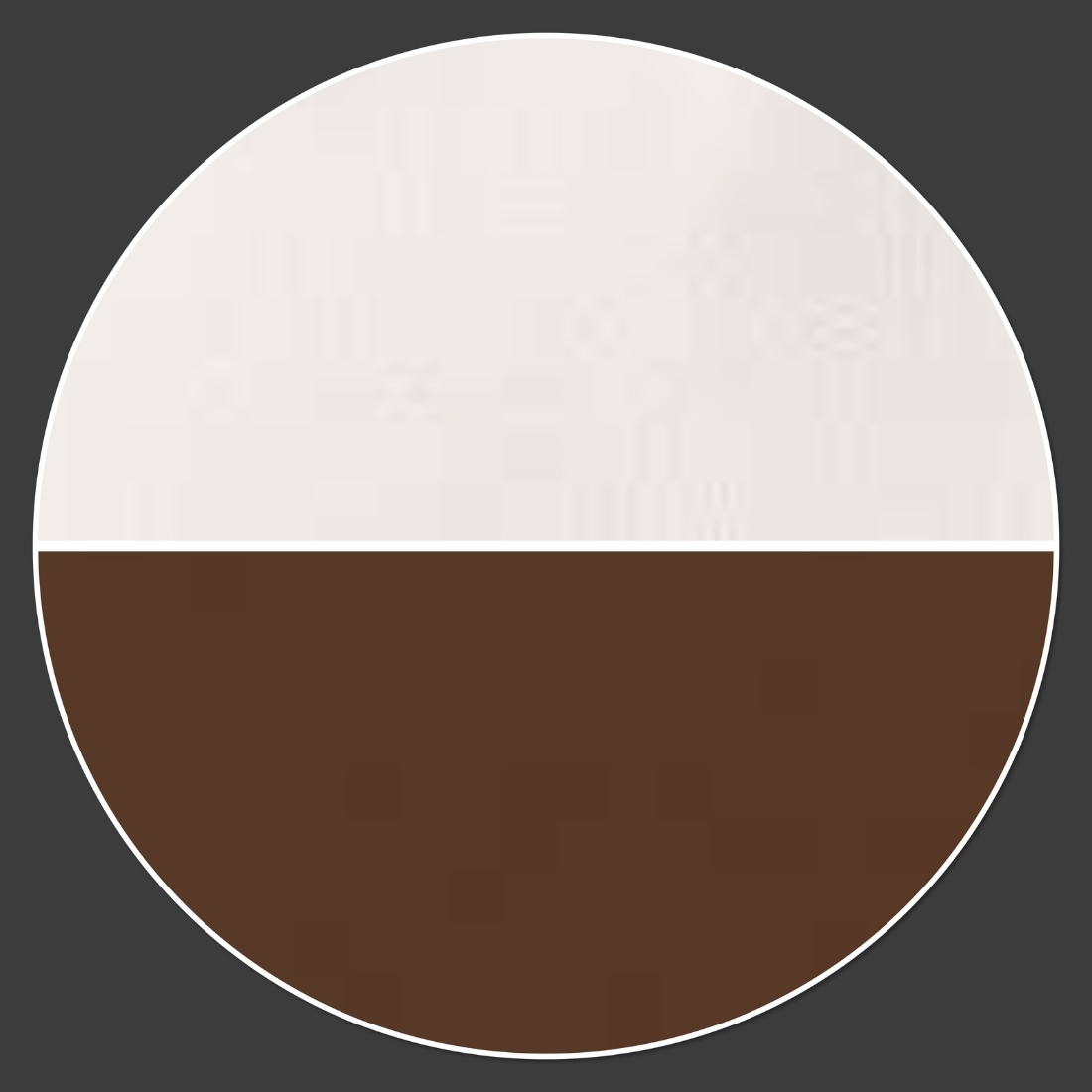 The top half of the circle is a soft white colour. The lower half of the circle is brown.