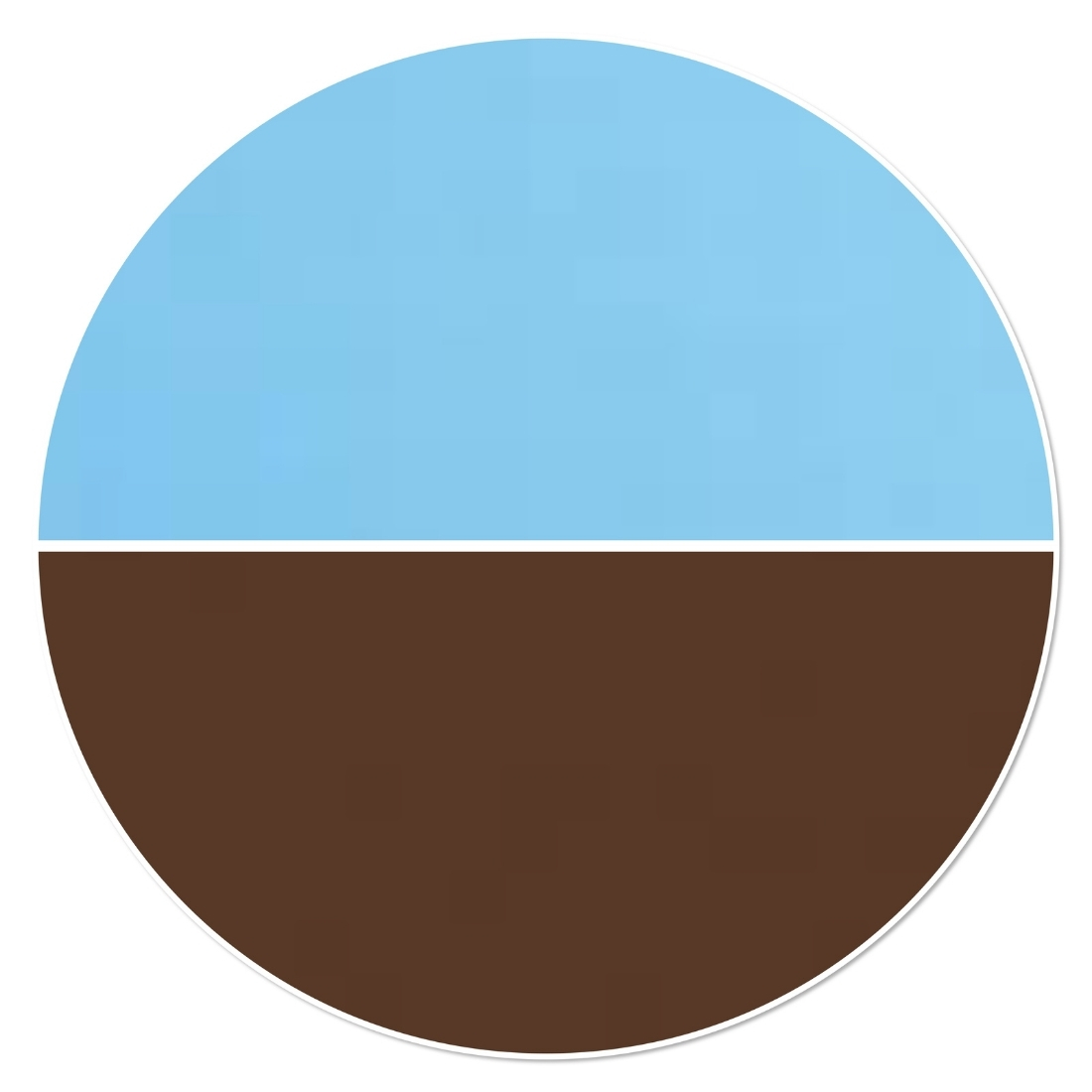 The top half of the circle is light blue and the lower half is chocolate brown.